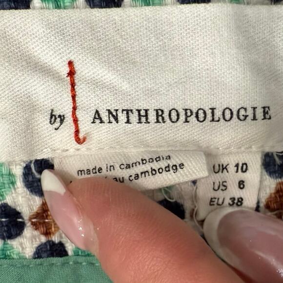 By Anthropologie Brown Navy Green Polka Dot Georgie Scallop Hem Shorts size 6 - Picture 3 of 12